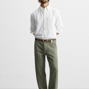 [XXL]Zara Men's White Heavy Cotton Button Down Shirt NWOT